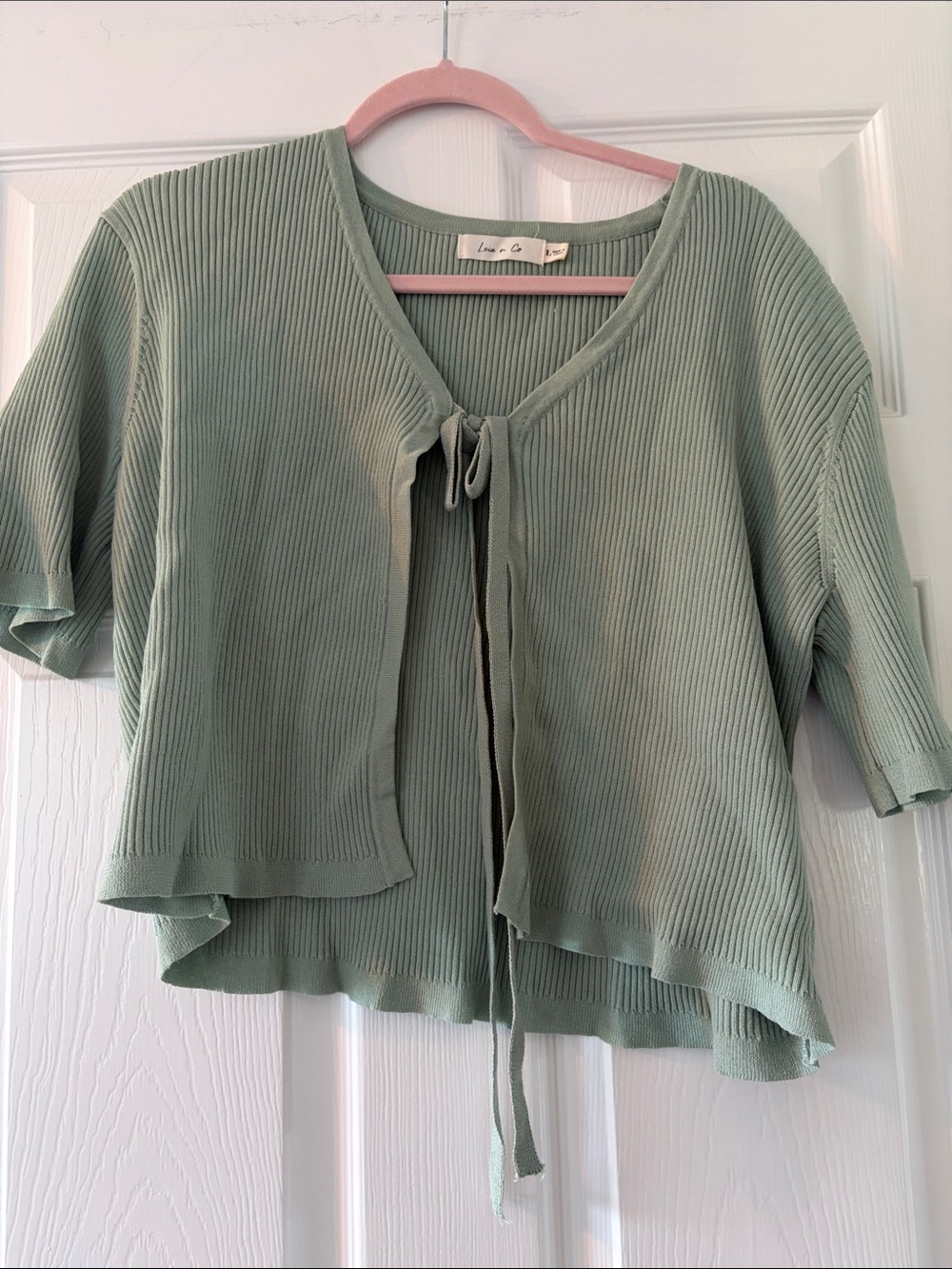 Light Sage Ribbed Tie-Front Cardigan